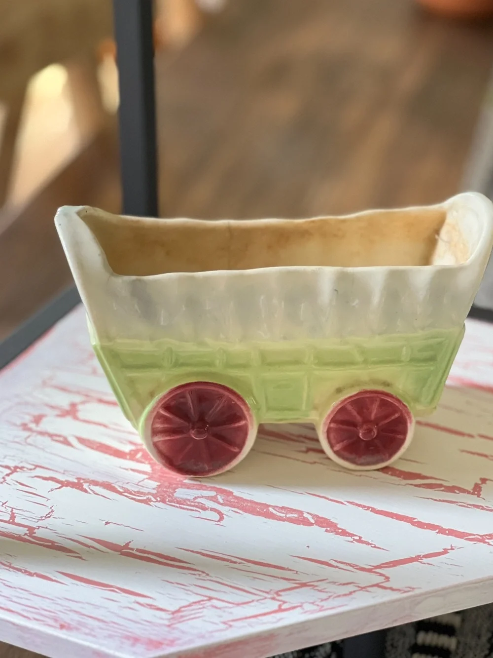 Vintage Ceramic Wagon Planter Cottagecore Farmhouse Succulent Planter